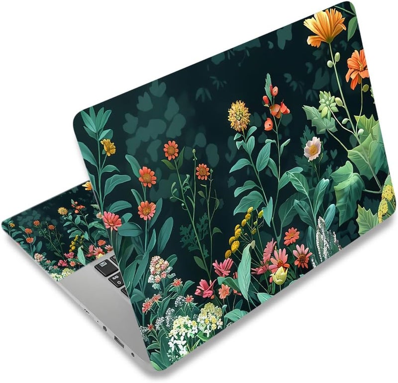 Lauspuck Laptop Skin Sticker Decal,13.3" 14" 15" 15.4" 15.6 inch Laptop Vinyl Skin Sticker Cover, Art Decal Protector with Free 2 Wrist Pads, Green Daisy Leaves - Image 1
